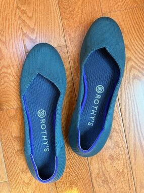 Rothy's The Flat Green Knit with Blue Trim